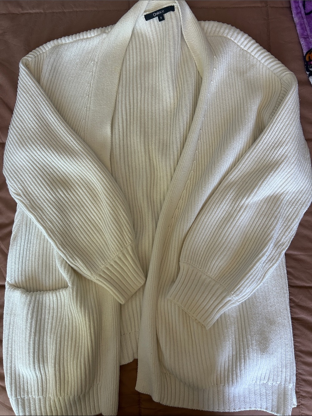 Caslon Cream Ribbed Open-Front Shawl Cardigan